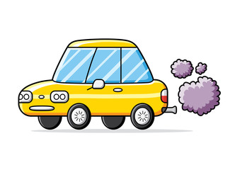 Car with exhaust smoke clouds isolated, air pollution vector illustration.