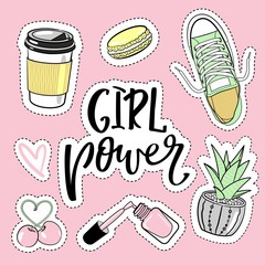 Fashion quirky cartoon doodle patch badges with cute elements. Vector illustration.Set of stickers, pins, patches in cartoon comic style of 80s-90s. Vector collection