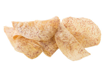 fried Taro slices Dip into the caramel isolated on white background
