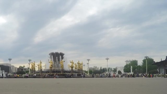 Big fountain in city park timelapse