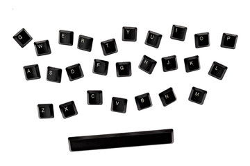black qwerty keyboard keys set on white background