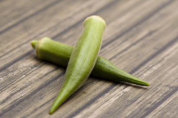 Fresh Green Okra Pods from the Garden
