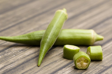 Fresh Green Okra Pods from the Garden