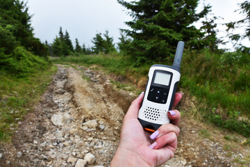  Walkie-talkie high in the mountains, summer travel.