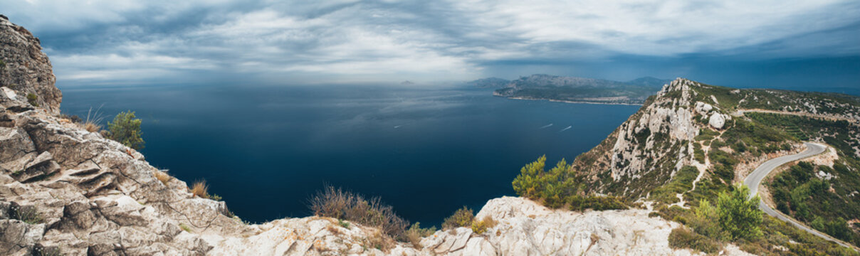 Panoramic view of the Cote d'Azur near Cassis in Provence, France