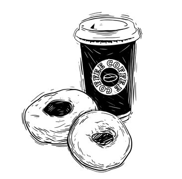 coffee cup and bagels sketch clip art preview