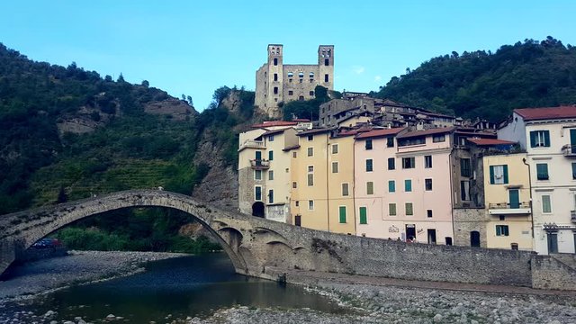 View of Dolceacqua (Imperia, Liguria, Italy), A Typical Medieval Village in the Ligurian Hinterland - 4K Video