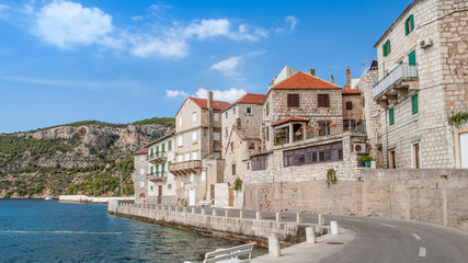 Scenic view in Komiza village, a city on the island of Vis in the Adriatic sea, Croatia.