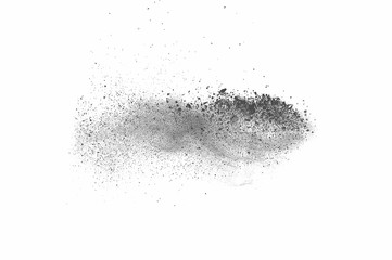 Abstract freeze motion of black dust explosion on white background. Stopping the movement of dark powder on white background. Explosive powder black on white background. - 165841339