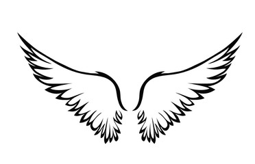Fototapeta na wymiar Wings. Vector illustration on white background. Black and white style. Linocut.