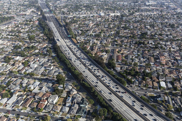 Aerial view of the San Diego 405 Freeway in Los Angeles County, California.