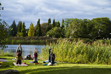 Yoga practice at a park