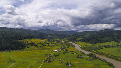 Obraz premium aerial view agriculture field summer day. Summer day landscape.