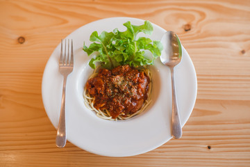 Spaghetti on table