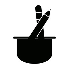 cup with writing utensils pen brush in flat design style