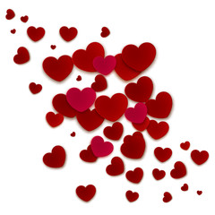 Romantic background, red paper hearts, Valentine's day, vector illustration