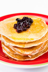 fresh pancakes with blueberry jam