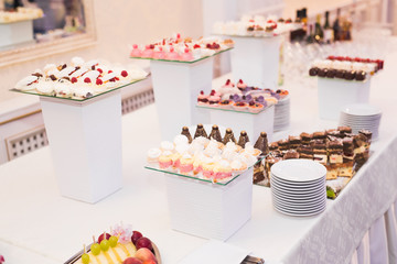 Delicious wedding reception candy bar dessert table