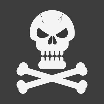Pirate skull with bones on black background. Vector illustration