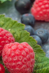 Juicy raspberries, gooseberries, blueberries and liens