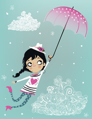 cute flying girl with umbrella