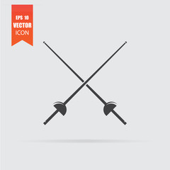 Fencing icon in flat style isolated on grey background.