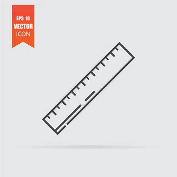 Ruler icon in flat style isolated on grey background.
