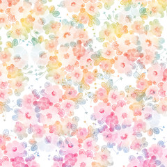 Fototapeta na wymiar Summer wild flowers pattern. Warm yellow and pink background.