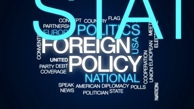 Foreign policy animated word cloud, text design animation.