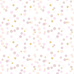 Modern Abstract Vector  Confetti Background. Seamless pattern in soft pastel colors and golden glitters. Festive party repeat.