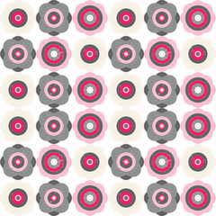 Vector seamless pattern with stylized flowers in retro style and pastel colors.