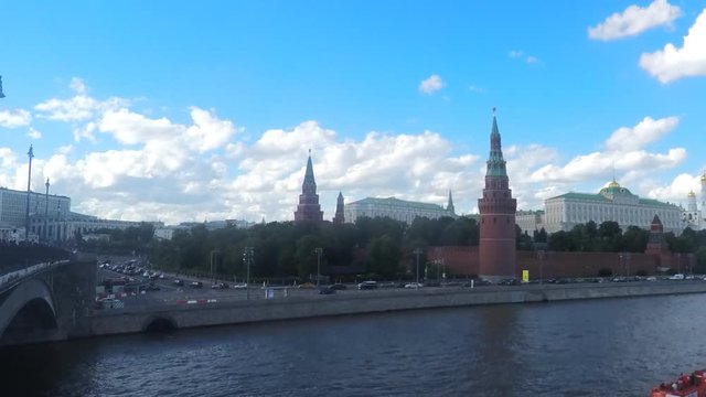 View of Moscow Kremlin from the river on summer day timelapse