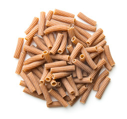 Dried rigatoni pasta.