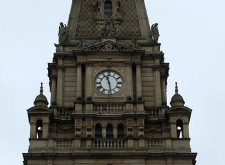 the tower of halifax town hall in west yorkshire, an ornate piece of decorative victorian architecture designed by Sir Charles Barry and built in 1862