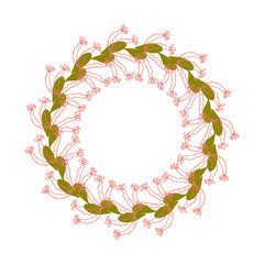 Obraz premium Vector botanical illustration with a wreath made of stylized hand drawn flowers.