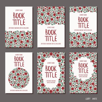 Red flowers - set of six hand drawn book cover templates