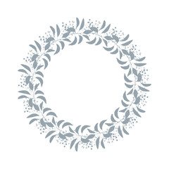 Vector botanical illustration with a wreath made of stylized hand drawn  leaves.