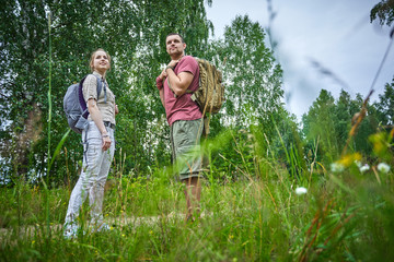 Fototapeta premium two travelers in the forest