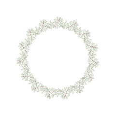 Vector botanical illustration with a wreath made of fir tree  branches and berries.