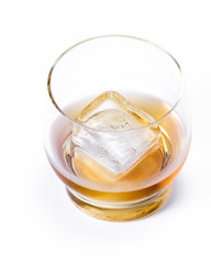 aged whiskey on the rocks