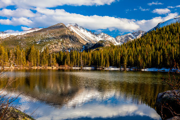 Obraz premium Bear Lake in the Rocky Mountain National Park in Colorado, is magnificent::clear, serene, cold,