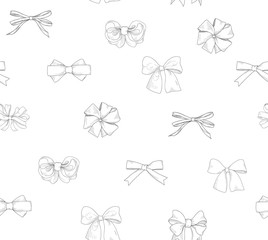 Bow tiled pattern. Bride team bow icon set. Holiday gift wallpap