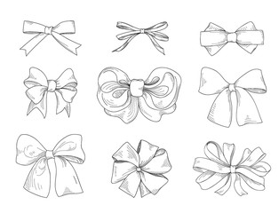Bow set. Fashion accessory sign. Holiday gift icons