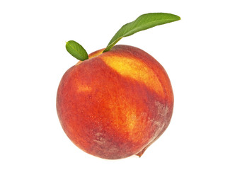 Peach with leaf isolated on white background