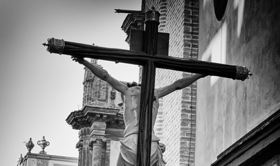 Holy week - semana santa in Seville, Spain - black and white photo