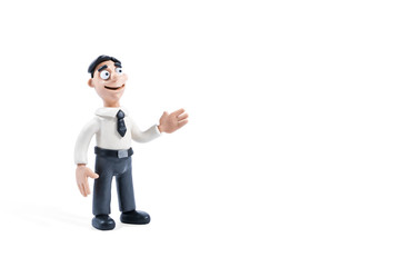 Plasticine businessman shaking hands for handshake, isolated on white background