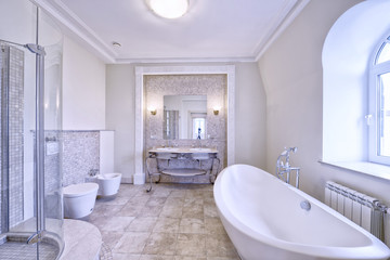 Fototapeta na wymiar Interior design bathroom luxury house.