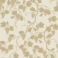 Obraz premium Floral seamless pattern with grape branch. Wineyard retro wallpaper. Wine berry farm tiled background