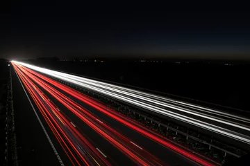 Aluminium Prints Highway at night Moving Traffic light trails at night