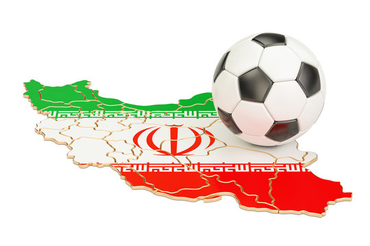 Football ball with map of Iran concept, 3D rendering